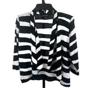 Ming Wang Black White Cardigan Sweater Striped Button Front Size SP Small Petite